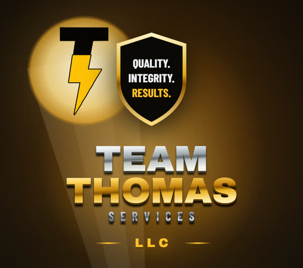 The top of the Team Thomas Services website on a phone, with its lightning bolt logo