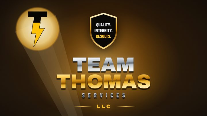 The top of the Team Thomas Services website on a laptop, with its lightning bolt logo and shield